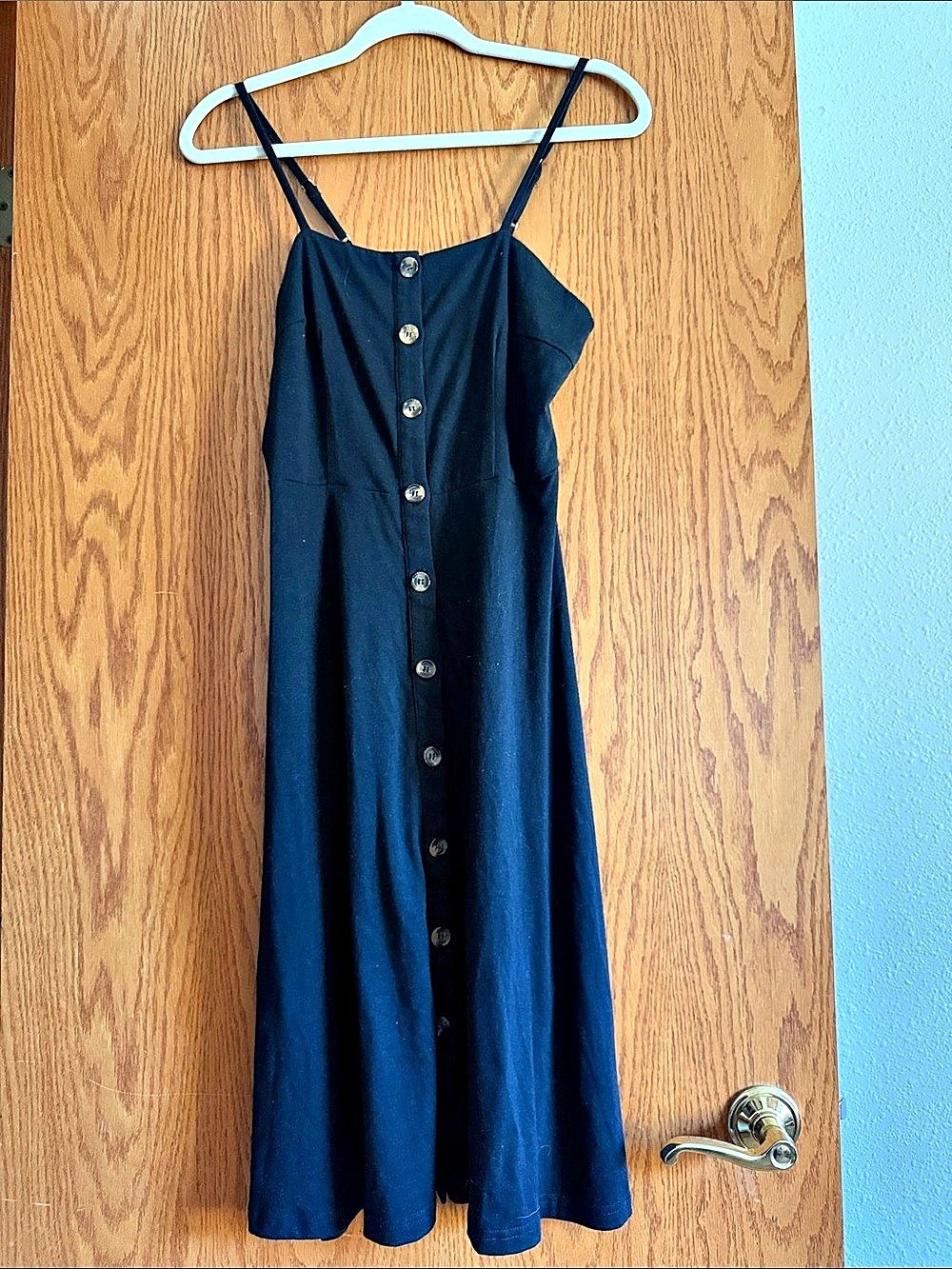 Berydress Casual Beach Summer Dress A-Line Spaghetti Strap Button Down Midi